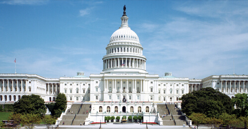 The United States of America Capitol Building, the west facing front of the building